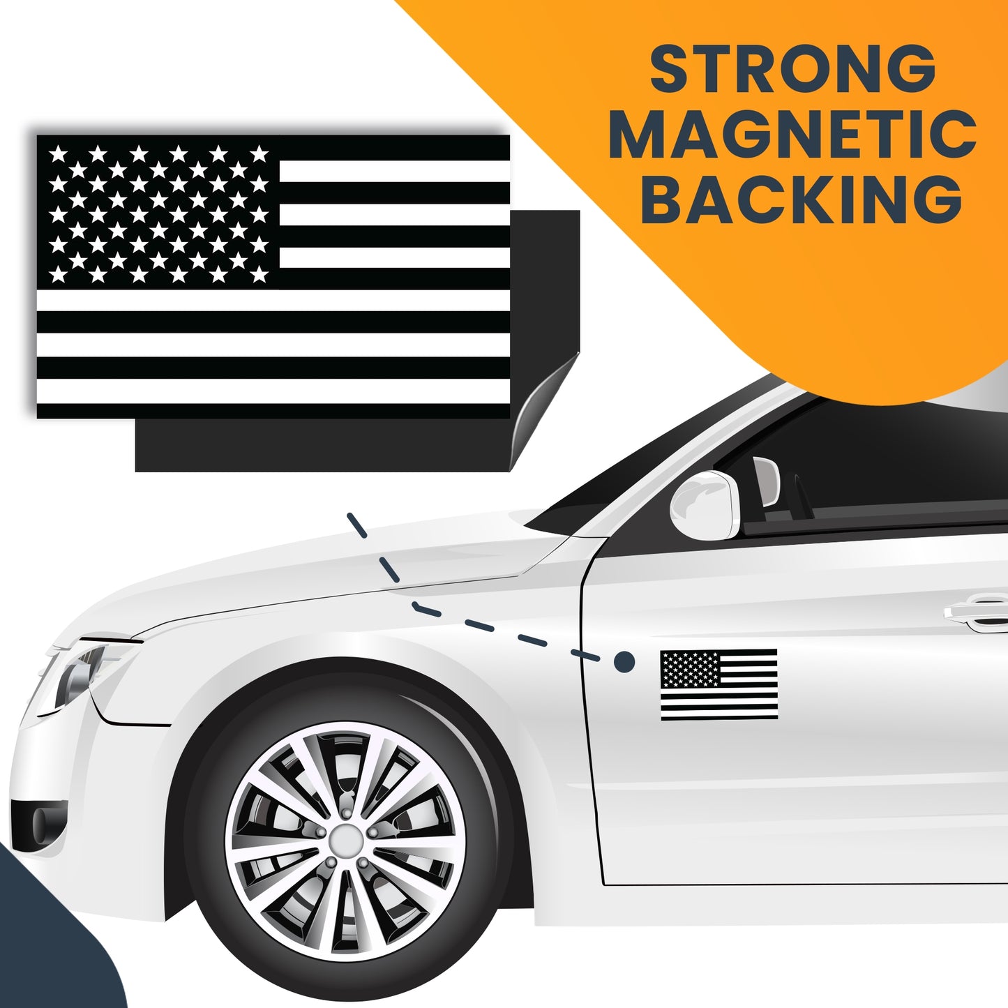 Black and White American Flag Car Magnet Decal - 3 x 5 Heavy Duty for Car Truck SUV