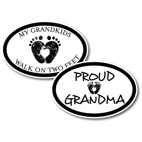 Proud Grandma and My Grandkids Walk on Two Feet - Combo Pack - 4x6 Oval Car Magnets Heavy Duty Waterproof …