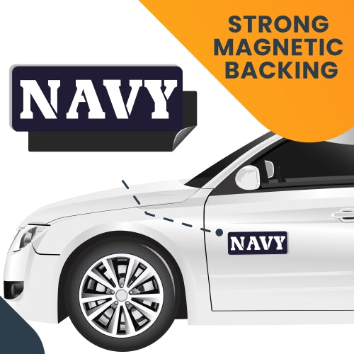 Navy Magnet 3x8" Navy Blue and White Decal Perfect for Car or Truck