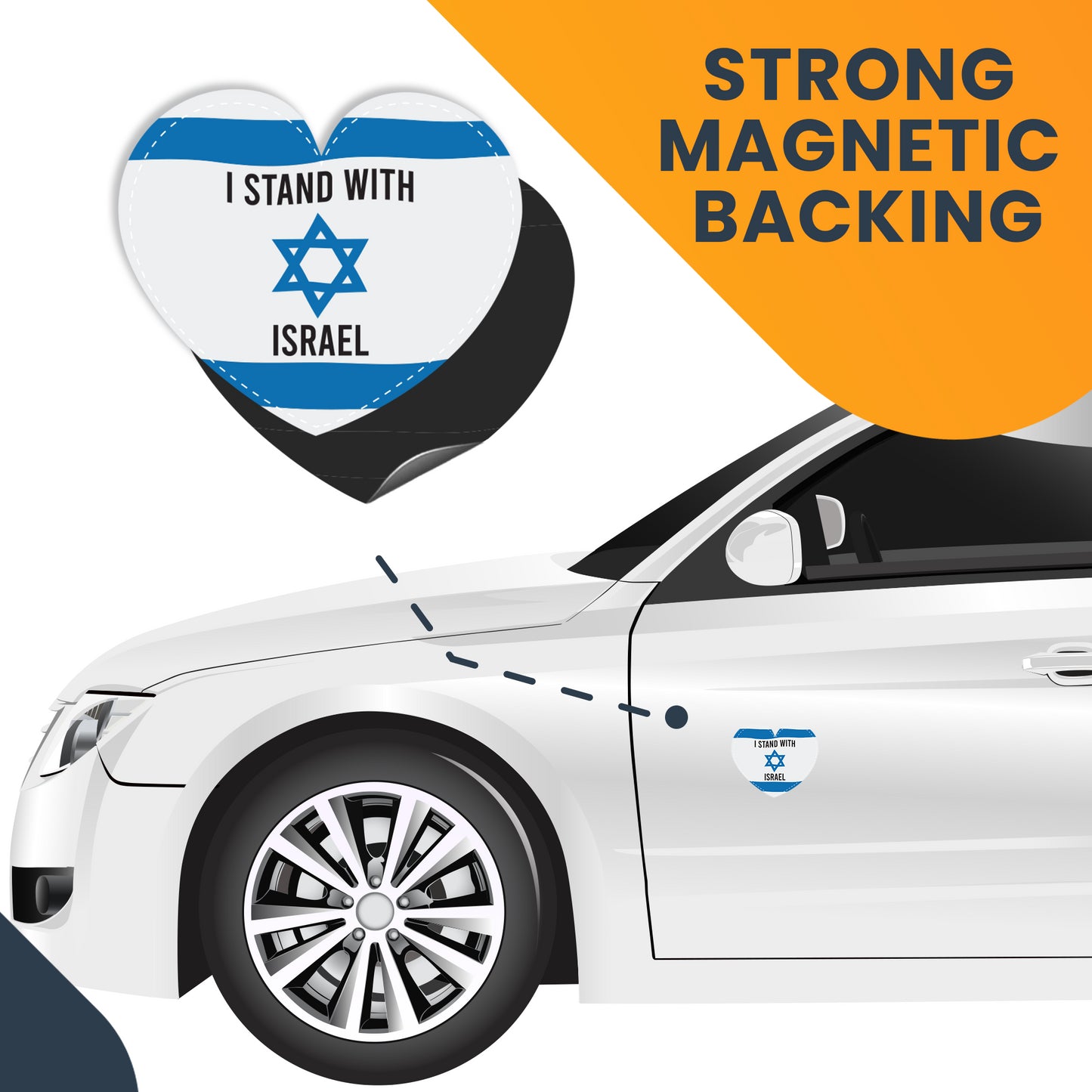 Magnet Me Up I Stand with Israel, Israeli Support Flag Heart Magnet Decal, 5x4 Inches, Heavy Duty Automotive Magnet for Car Truck SUV Or Any Magnetic Surface