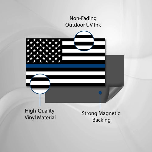 Magnet Me Up Thin Blue Line American Flag Magnet Decal 3x5 -2 Pack - Heavy Duty for Car Truck SUV -In Support of Police and Law Enforcement Officers