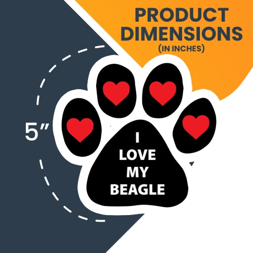 I Love My Beagle Pawprint Car Magnet By Magnet Me Up 5" Paw Print Auto Truck Decal Magnet …