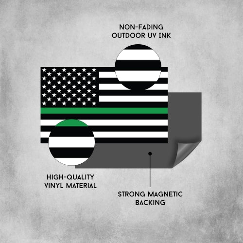 Thin Green Line American Flag Magnet Decal, 3x5 Inches, In Support of Feds, US Border Patrol Agents and Rangers