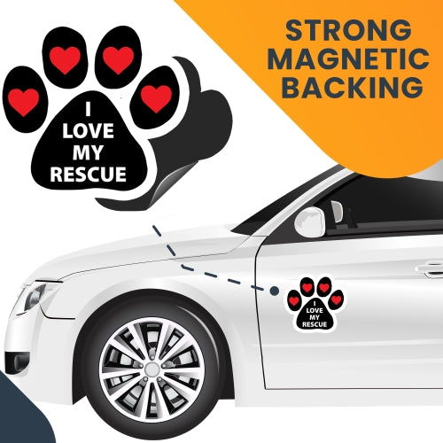 I Love My Rescue Pawprint Car Magnet By Magnet Me Up 5" Paw Print Auto Truck Decal Magnet …