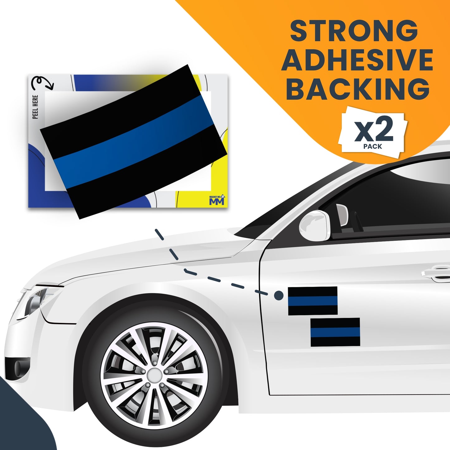 Magnet Me Up Thin Blue Line Adhesive Decal Sticker, 2 Pack, 3x5 Inch, Heavy Duty Adhesion to Car Window, Bumper, Etc Showing Patriotic Support of Police and Law Enforcement