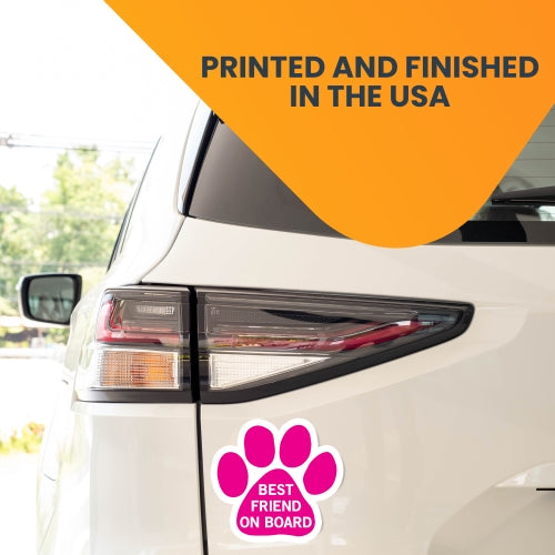Best Friend on Board Pawprint Car Magnet By Magnet Me Up 5" Pink Paw Print Auto Truck Decal Magnet …