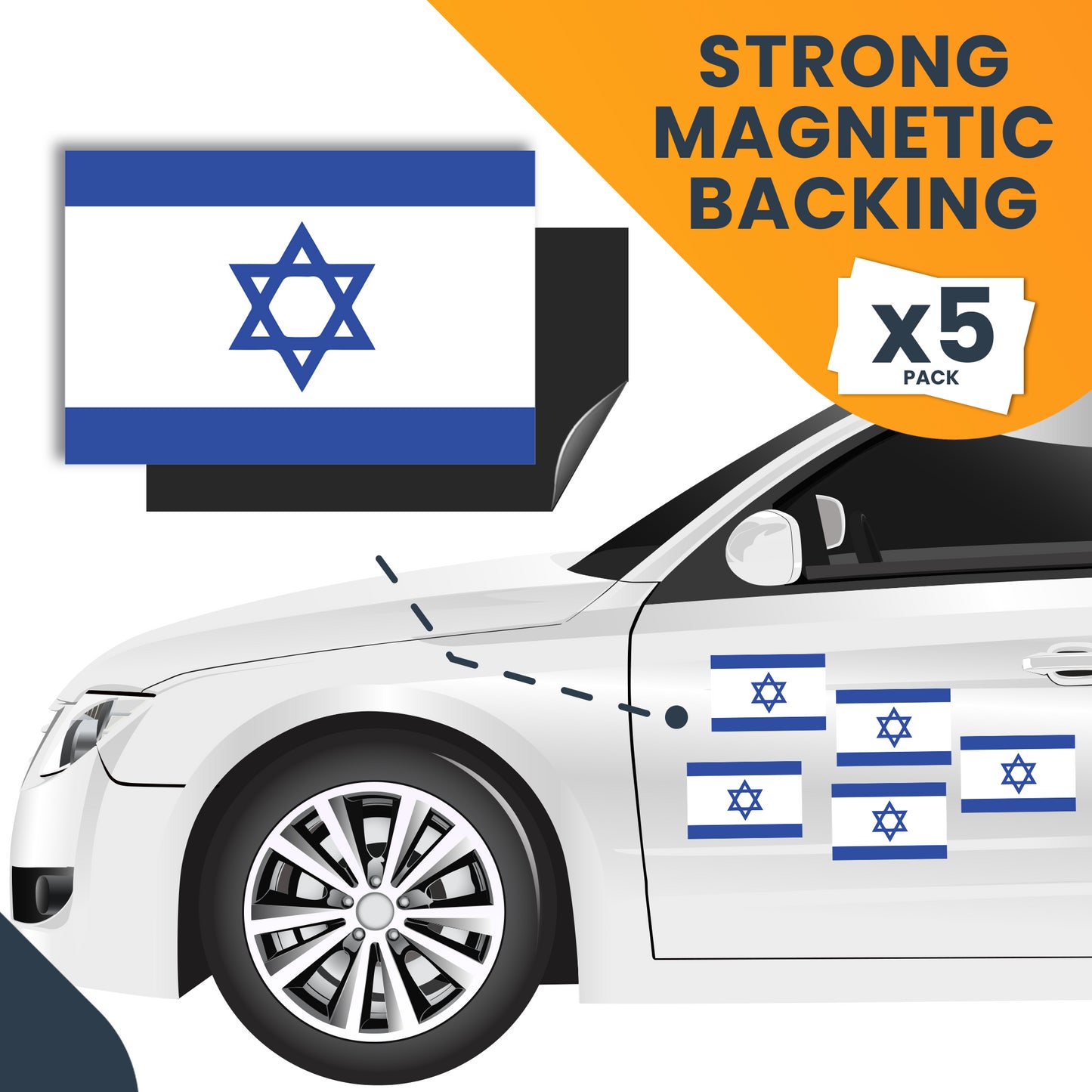 Magnet Me Up Israel Israeli Flag Magnet Decal, 4x6 Inches, 5 Pack, Blue and White, Heavy Duty Automotive Magnet for Car Truck SUV