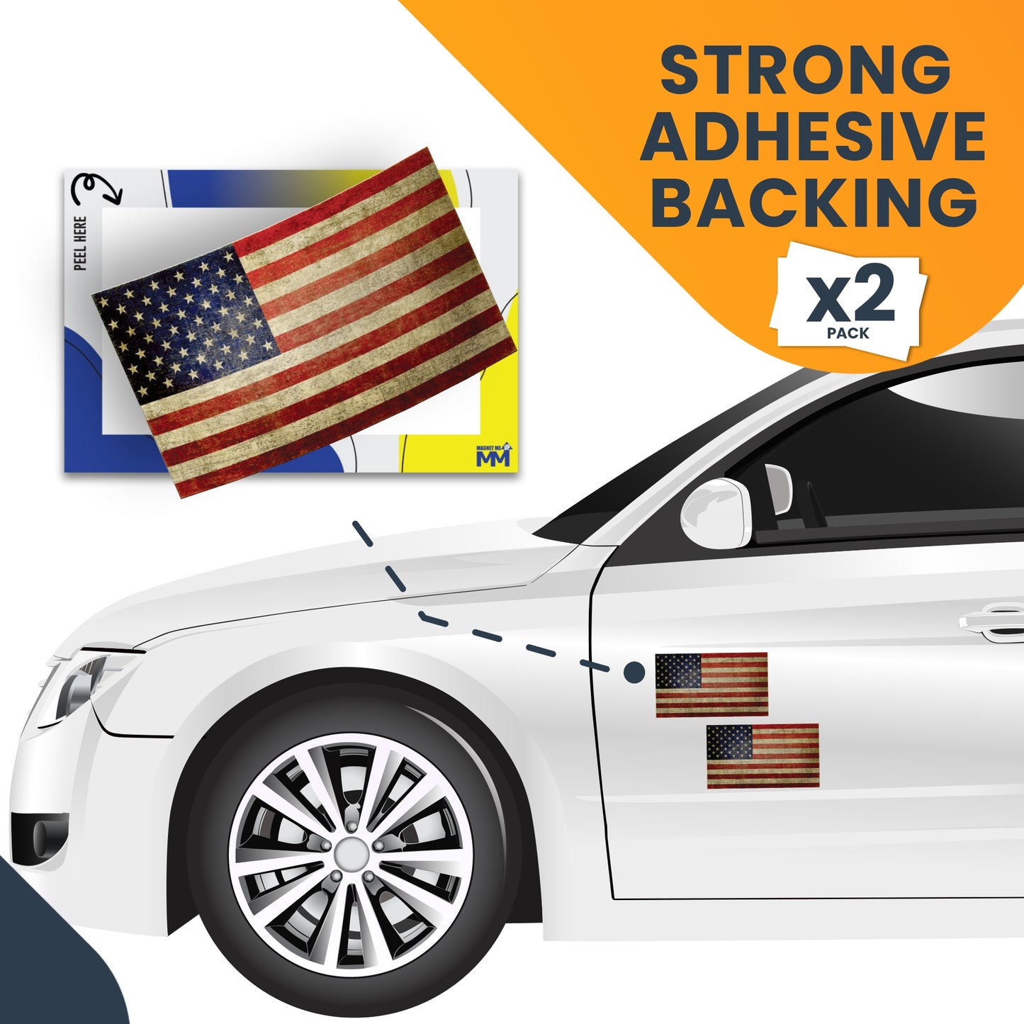 Magnet Me Up USA Patriotic Weathered American Flag Adhesive Decal Sticker, 2 Pack, 3x5 Inch, Heavy Duty Adhesion to Car Window, Bumper, etc