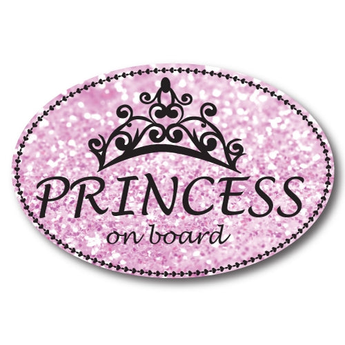 Princess On Board Oval Car Magnet 4x6" Pink Sparkly Decal Heavy Duty Waterproof …