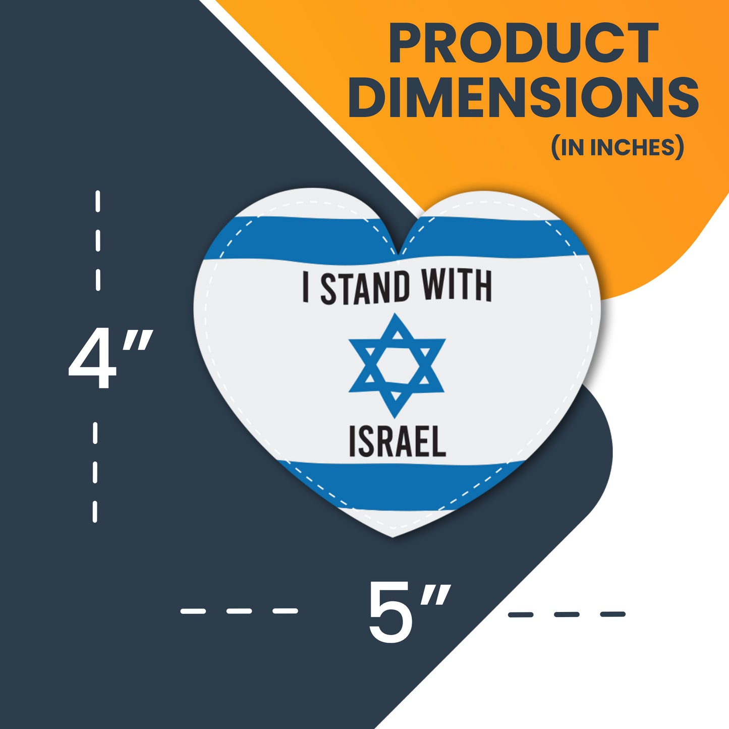 Magnet Me Up I Stand with Israel, Israeli Support Flag Heart Magnet Decal, 5x4 Inches, Heavy Duty Automotive Magnet for Car Truck SUV Or Any Magnetic Surface