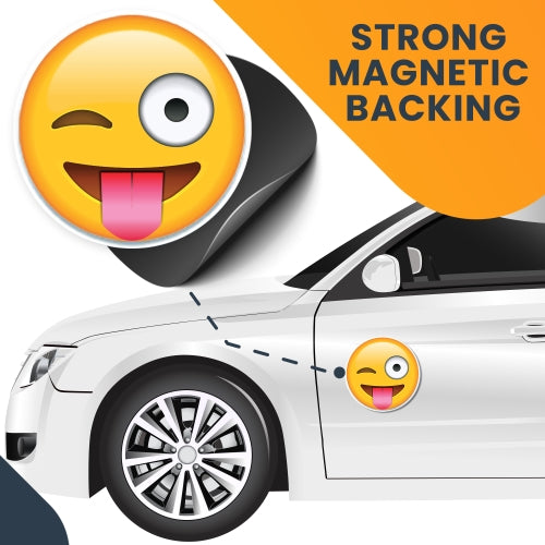 Magnet Me Up Wink Tongue Out Emoticon Magnet Decal, 5 Inch Round, Cute Self-Expression Decorative Magnet for Car, Truck, SUV