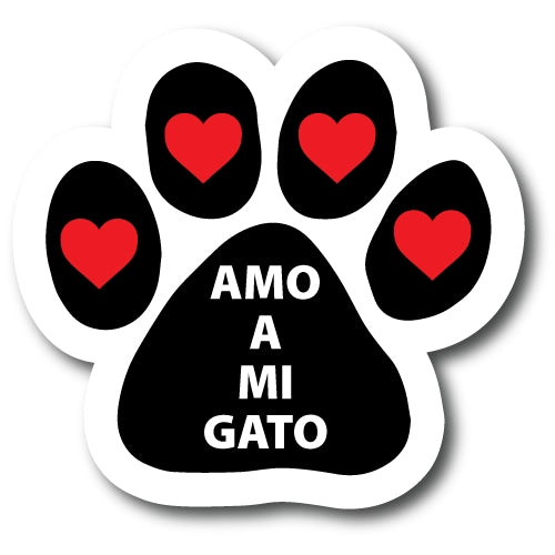 Amo A Mi Gato 5" Paw Print Decal - Heavy Duty Magnet for Car Truck SUV