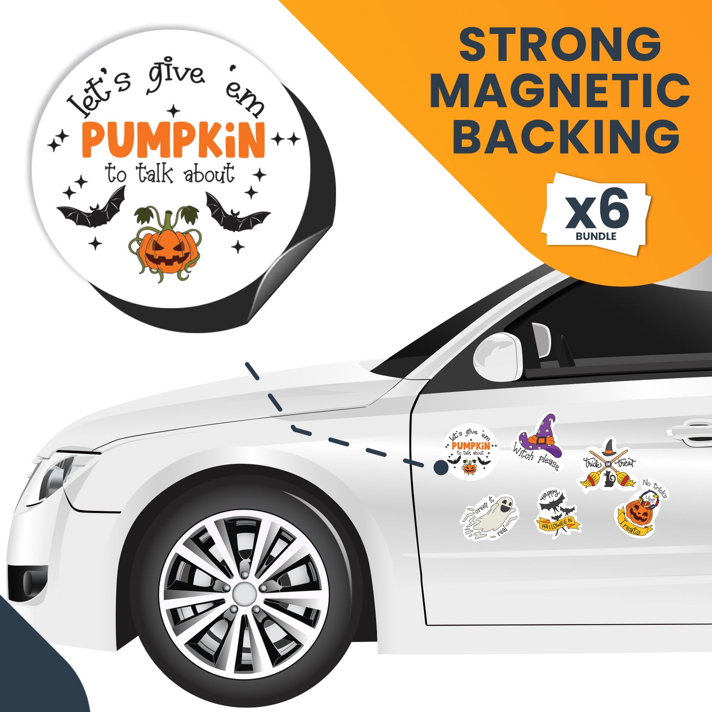 Magnet Me Up Happy Halloween Funny Assorted Holiday Magnet Decals, 6 Pack, 5 inch, Heavy Duty Automotive Magnet for Car Truck SUV Or Any Other Magnetic Surface