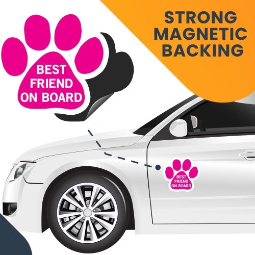 Best Friend on Board Pawprint Car Magnet By Magnet Me Up 5" Pink Paw Print Auto Truck Decal Magnet …