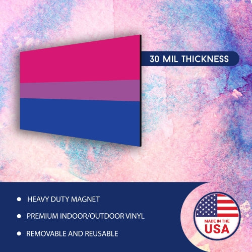 Magnet Me Up Bisexual Pride Flag Car Magnet Decal, 3x5 Inches, Pink Blue and Purple, Heavy Duty Automotive Magnet for Car Truck SUV, in Support of LGBTQ