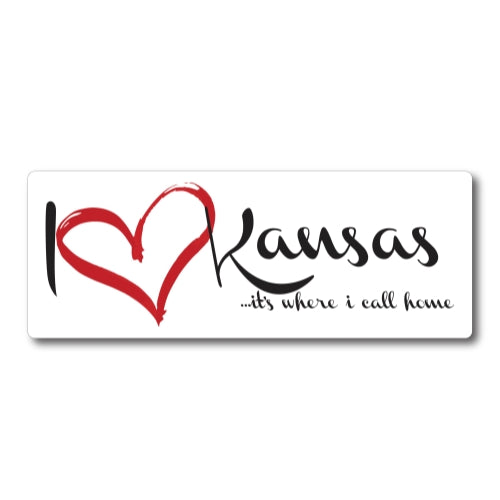 I Love (heart) Kansas, It's Where I Call Home Car Magnet 3X8" US State Flag Refrigerator Locker SUV Heavy Duty Waterproof …