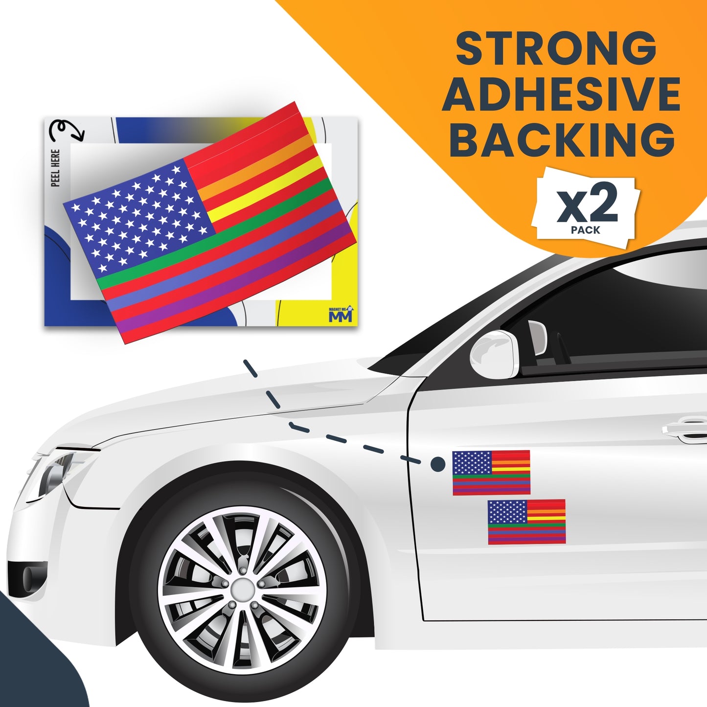 Magnet Me Up Gay Pride LGTBQ Rainbow American Flag Adhesive Decal Sticker, 2 Pack, 3x5 Inch, Heavy Duty Adhesion to Car Window, Bumper, etc