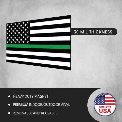 Thin Green Line American Flag Magnet Decal, 3x5 Inches, In Support of Feds, US Border Patrol Agents and Rangers